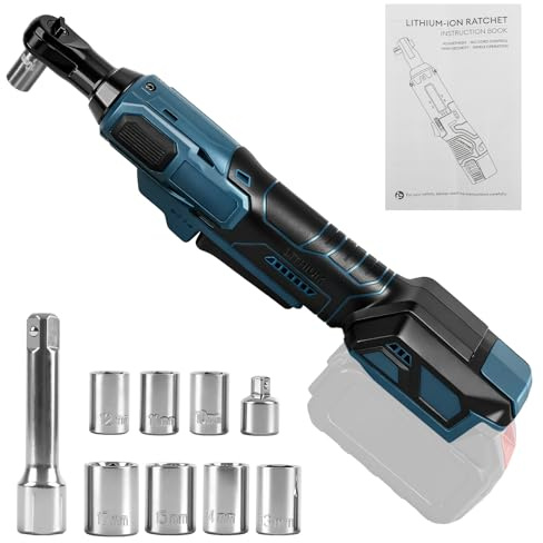 Roadtime Llave de carraca 3/8 a batería para Bosch B 18V (sin batería) | 80 Nm, Carraca Eléctrica sin Escobillas, Adaptador 1/4, Barra de Extensión y 7 Llaves