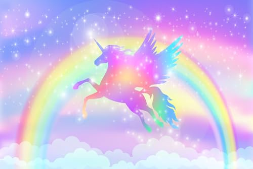 Fototapete Einhorn Regenbogen 310x250cm Tapete 3D Effekt Tapeten Vliestapete Wandbilder Schlafzimmer Wanddeko Kinderzimmer Wohnzimmer -MIWEI Wallpaper-ZXY-03695