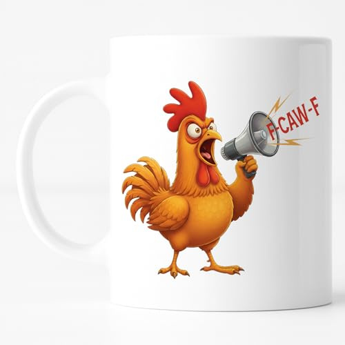 Custom Moments F-Caw-F Funny Chicken Mug 11oz – Angry Rooster Meme Cup, Crazy Hen Coffee Mug, Farm Animal Humor Gift for Friends, Party Lovers & Coworkers