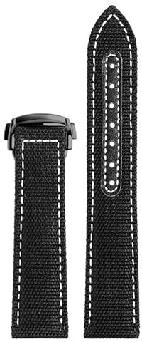 dayeer Uhrenarmband aus Nylon-Canvas-Rindsleder für Omega Speedmaster AT150 Captain Seamaster 300 mit Faltschließe(Blackb,22mm)