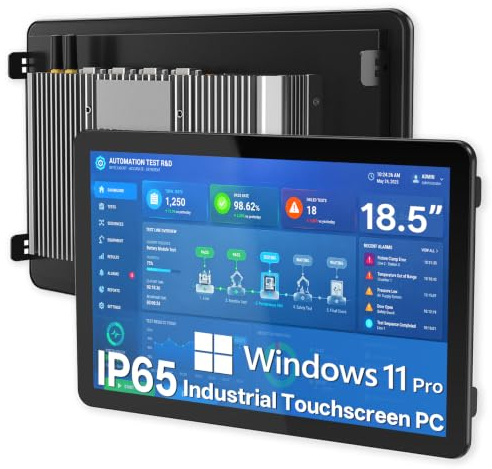 NORQIN PC Panel Industrial Integrado 18,5 Pulgadas, Ordenador Todo En Uno | Monitor Táctil Capacitivo Sin Ventilador IP65, Windows 11 Pro, HDMI/LAN/COM/GPIO para Quioscos y Fábricas(i3-1215U,16G+512G)