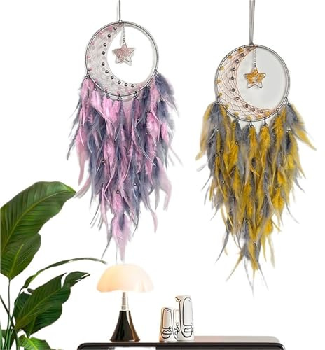 Atrapasueños de 2 uds., Adornos Colgantes for el salón, carillón Viento Plumas Hecho a Mano, Colgante Pared, Decoraciones for hogar Atrapa Sueños(Orange Pink)