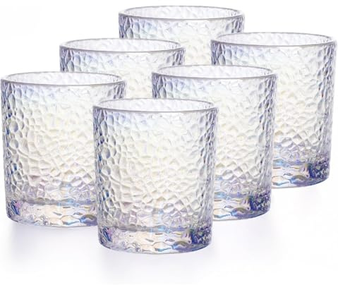 TRESV Set de 6 Vasos Colores o Transparente, Vaso de Cristal agua de 350cc, Vaso de Agua y Bebidas, Aptos para Lavavajillas (350cc Holográfico)