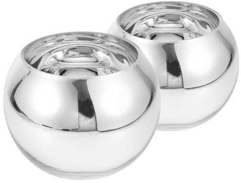 LALAFINA 2pcs Silver Round Bubble Glass Vase Set – Blown Glass Hydroponic Planter for Floral Arrangement, Home Décor Centerpiece for Living Room and Wedding Tables