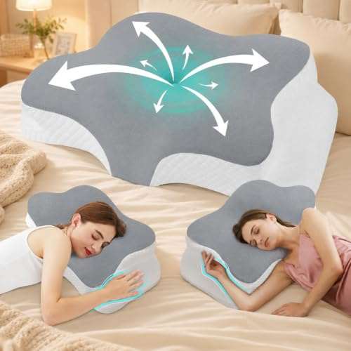 Hydomi Memory Foam Neck Support Pillow for Neck and Shoulder Pain - Orthopedic Cervical Support with Armrest - Bed Sleeping Pillow with Washable Cover for Side, Back & Stomach Sleepers