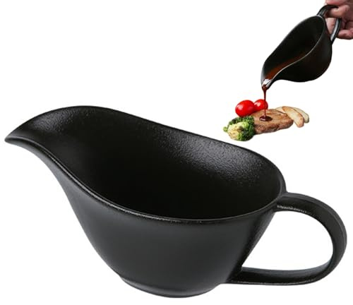 Contenitore per sugo | Salsiera da 200 ml Versatore in ceramica con beccuccio e manico Tazza per per il ristorante dell'hotel in casa Nero