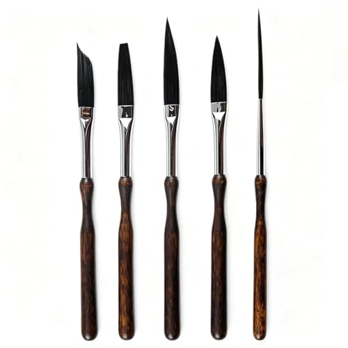5PCS Fine Paint Brushes Set, Brown Pinstriping Brush Paint Brush Set, Sign Writing, Multi-size Paintbrushes for Art for Car Body DIY Art Craft Wall Decor Painting Use