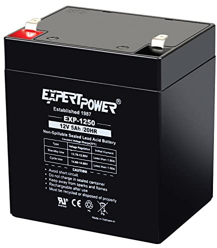 ExpertPower EXP1250-12V 5Ah Rechargeable SLA Battery for Security System, UPS, Garage Door Opener Replacement, Fire Alarm Batteries, Sealed Lead Acid, 12V Battery Backup