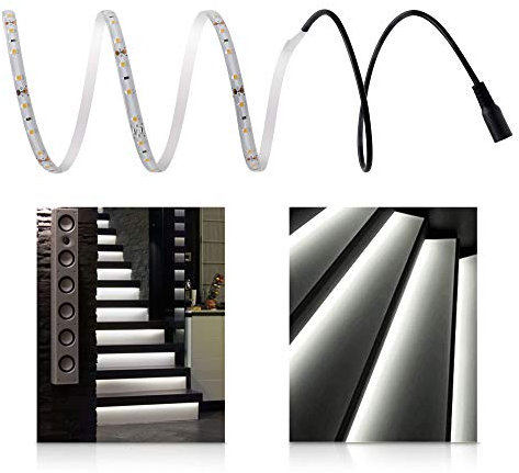 LED Universum Neutralweiße Treppenbeleuchtung für den Innenbereich, Komplett-Set für 4 Stufen, jeweils 1m LED Streifen + 0,5m Anschlusskabel, 5 W/m, 300 lm/m, IP20