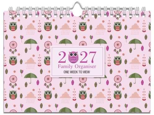 Arpan 2026 Family Organiser Calendar Owls Design – A4 Week to View Calendar 2026 with 6 Columns for Up to 5 People + Birthday Column | Weekly Planner 2026 Family Organiser Calendars