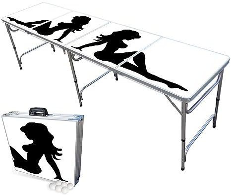 PARTYPONG 8-Foot Folding Beer Pong Table - Trucker Girl Edition (Base Model)