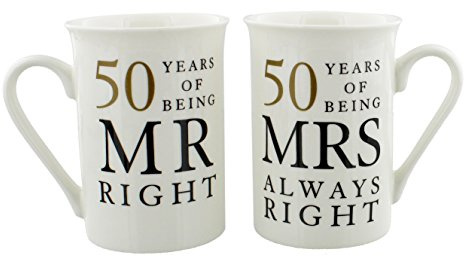 Set Of 2 Happy 50th Wedding Anniversary Porcelain Mugs In Presentation Gift Box