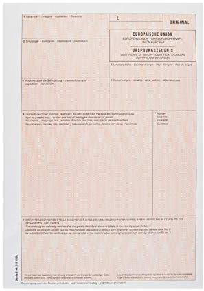 MASHPAPER Elektronisches Ursprungszeugnis IHK Formular Vordruck 1-fach ohne Lfd-Nr für Laser- und Inkjetdrucker 100 Stück