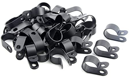 TOVOT 100 PCS 5/8 Nylon Cable Clamps Assortment R-Type Cable Clips Kit Black Plastic Wire Clamps Fasteners for Wire Mounting