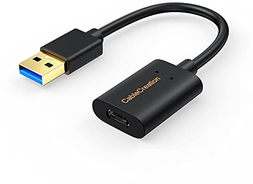 CableCreation USB 3.0 A auf USB-C Adapter Kabel, Typ A 3.0 Stecker auf Type C Buchse Daten und Ladekonverter für Laptop, PC,Typ C Tablets Phones HDD, Link etc, 10CM, Schwarz | Buchse auf Stecker für Laptops Logitech StreamCam etc