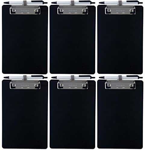 Trade Quest Small Memo Clipboard 6'' x 9'' Pen Holder Clip Plastic (Black) (Pen Included) (Pack of 6)