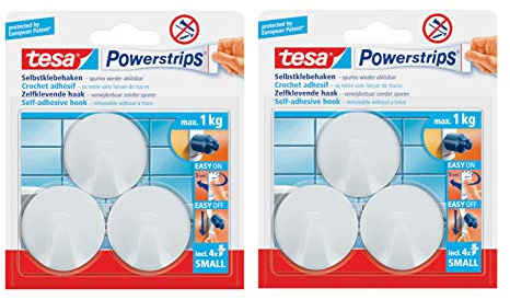 tesa Selbstklebende Haken, bis 1kg, Wieder ablösbar, rund (Kunststoff, 6 Haken)