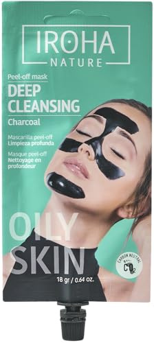 IROHA NATURE - Peel-Off Gesichtsmaske zur Tiefenreinigung, Ideal für Mischhaut/Fettige Haut. Entfernt Unreinheiten und Unvollkommenheiten mit Aktivkohle | Grüner Tee, Traube und Lavendel