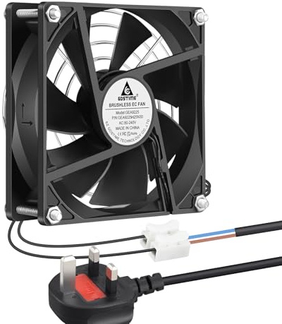 GDSTIME 92mm x 25mm Computer Fan 220V 240V EC AC UK Plug | EC Axial Brushless Cooling, For Server Cabinet Ventilation, Replacement
