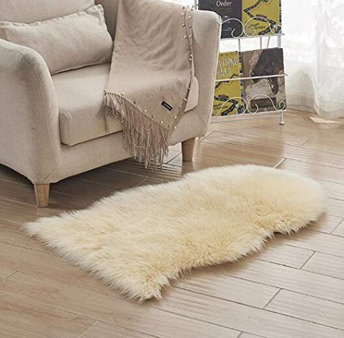 Nicole - Alfombra de Pelo de Cordero, imitación de Piel de Cordero, imitación de Piel de Oveja, Beige, 60 * 90cm