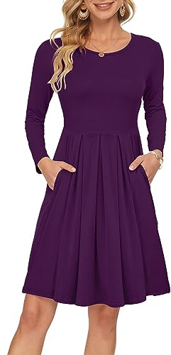 AUSELILY Robe Décontractée à Manches Longues Plissée pour Femmes avec Poches