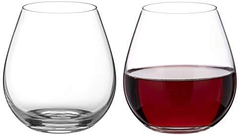 DIAMANTE Stemless Red Wine Glasses Pair ‘Moda’, stemless Gin Glass – Undecorated Crystal Red Wine Glasses with No Stem, stemless Gin Glasses – Box of 2