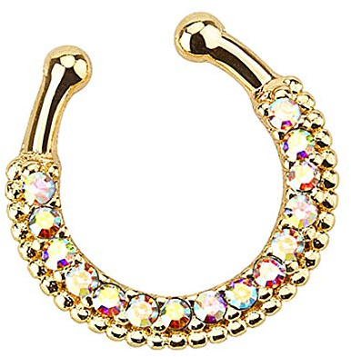 Taffstyle Fake Piercing Ring Strass Kristall Ring für Ohr Nase Lippe Intim