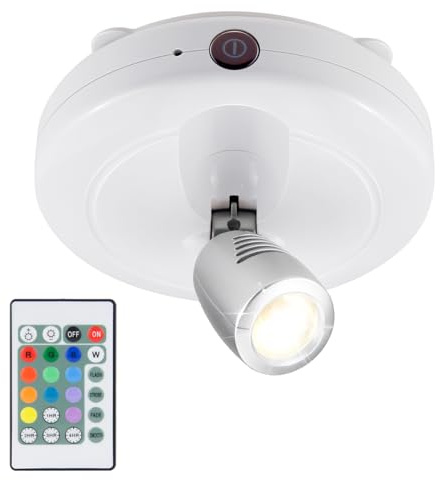HONWELL RGB Spot Lampe LED Wireless Deckenstrahler mit Fernbedienung Dartscheibe Beleuchtung Timer AA Batteriebetrieben Deckenspot LED mit Drehbar Licht Kopf für Spiegelanstrich Dartscheibe,Weiß