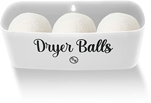 Laundry Dryer Balls Magnetic Bin Organizer Holder for Washer Fits Wool Dryer Ball Basket (White)