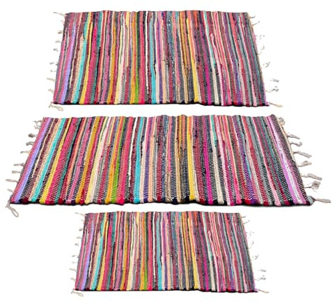 RelianceUK Handmade Reversible Chindi Rugs [60 X 180 CM] Ideal for Indoor & Outdoor Use, Kitchen & Garden, Washable Rag Rug Door Mats, Floor Mat, 100% Recycled, Multi Colour Rugs