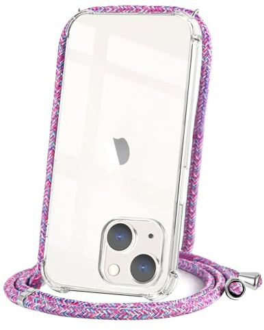 CAROKI for iPhone 13 Clear Crossbody Phone Case with Adjustable Cord Strap TPU Soft Protective Cover Neck Lanyard Shockproof & Hands-Free Carrying-Unicorn
