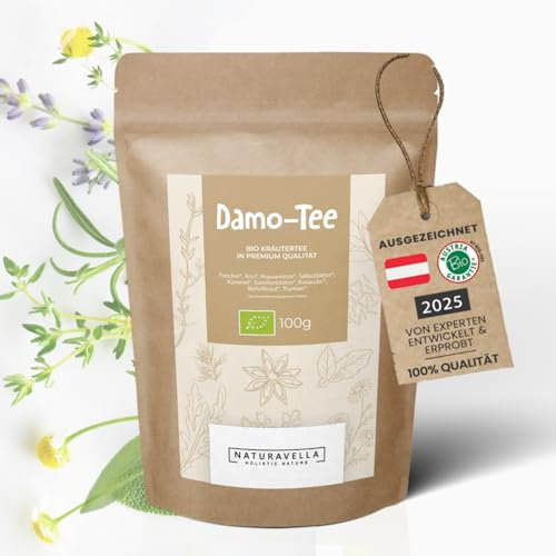 NATURAVELLA Damo-Tee Bio Kräutertee | 100g | Fenchel, Anis, Minze, Kamille & Salbei | Unterstützt Verdauung, Magen & Darm | Wohltuender loser Tee | vegan, koffeinfrei, ohne Zusätze