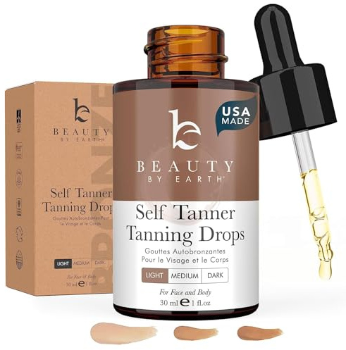 Self Tanning Drops for Face - USA Made with Organic & Natural Ingredients, Bronzing Face Tanning Drops with Aloe Vera, Non Toxic Self Tanner for Sunless Fake Tan & Natural Glow, Cruelty & Toxin Free