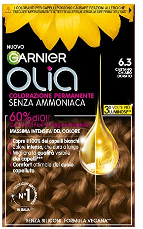 Garnier Olia Permanent färgämne utan ammoniak, täcker 100% vitt hår, med blomoljor av naturligt ursprung, vegansk formel, gyllene ljusbrun