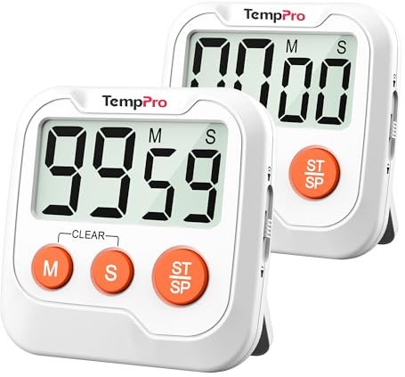 TempPro TM03 Digital Timer for Kids & Teachers, Kitchen Timers for Cooking with 2 Alarm Volume, Countdown Timer Stopwatch for Classroom Supplies, Exercise, Baking, Work, 2-Pack (Previously ThermoPro)