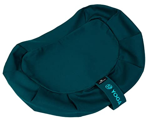 Yoga Studio Spare EU Crescent Zafu - Cojín de meditación | Algodón orgánico | Funda extraíble lavable | Asa de transporte (verde azulado)
