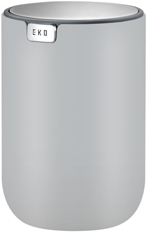 EKO Mini Tischmülleimer mit Schwingdeckel, 1,5 Liter Kosmetikeimer, kleiner Schreibtisch-Mülleimer, runder Tischabfalleimer für Büro, Bad, Schreibtisch, Schlafzimmer (Grau)