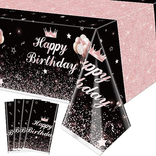 4 Stück schwarz und Rose Gold Party Tischdecken - Rose Gold schwarz Geburtstag Dekorationen Tischdecke rechteckigen Tisch deckt Geburtstag Tischdekorationen für Frauen Mädchen Prinzessin, 130x180cm