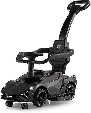 Maxmass 3-in-1 Ride on Push Car, Licensed Lamborghini Toddler Sliding Walker with Removable Guardrails, Music, Headlights and Underneath Storage, Kids Push Along Sit on Car for 18-60 Months (Black)