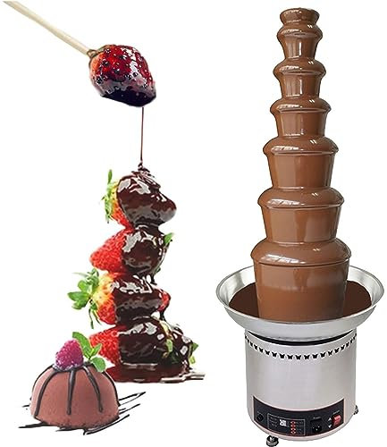 Fuente de chocolate de 6/7 etapas de 300 vatios, máquina de fuente de fondue de chocolate caliente de acero inoxidable comercial para cumpleaños para niños y bodas, dulces, nueces o fiesta,7Tier