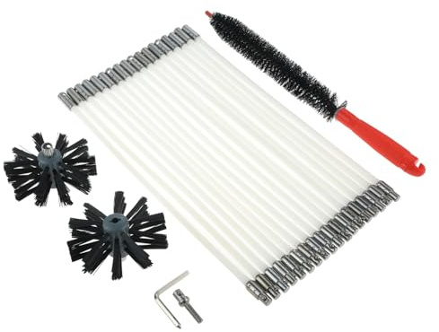 23 Piece Chimney Sweep Kit with Flexible Rod/Brush Head/Drill Adapter | Chimney Cleaning Brush Kit for Fireplace, Dryer Vent, Flue, Sewage Pipe and Fume Hood Cleaning