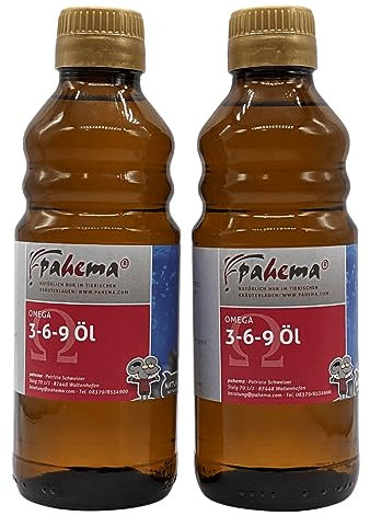 Omega 3-6-9 Öl - perfektes Futteröl für Hunde und Katzen - 100% Natur (2 x 250 ml) - Braunglasflasche