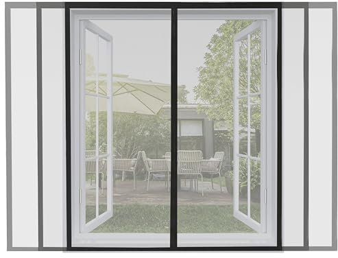 ARCOL Fliegengitter Fenster mit Magnet, Zuschneidbar in der Breite – Moskitonetz mit Klettverschluss – Robuster Magnetvorhang für Fenster – insektenschutz fenster nach maß (155x160 cm, Schwarz)