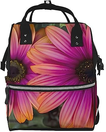 OrcoW Rosa Gänseblümchen Blumendruck Wickeltasche Mama Rucksack Große Kapazität Multifunktions Wasserdichte Windeltasche Für Mama Und Papa, Schwarz , One size