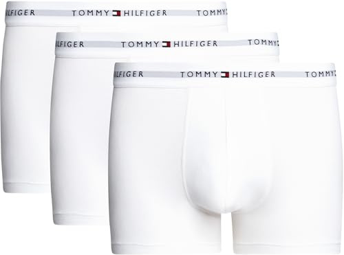 Tommy Hilfiger Herren 3er Pack Boxershorts Trunks mit Logobund, Weiß (White/White/White), XL