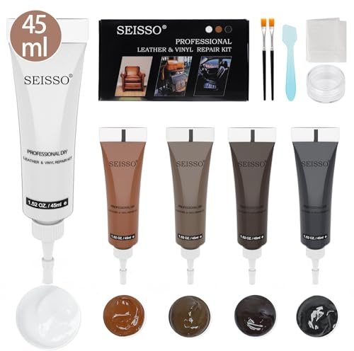SEISSO Leder Reparatur Set,5 Farben lederreparatur,Leder Reparatur,Kunstleder Reparatur Set,DIY Lederfarben Reparaturset für Lederkratzer,geeignet für Sofas,Schuhe,Mäntel,Autositze（45L）