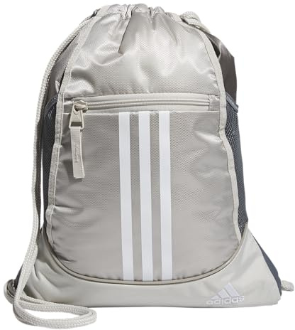 adidas Uni-Erwachsene Alliance, Drawstring, Lightweight Small Gym Bag for Women, Soccer Backpack Sackpack-Tasche, Wonder Alumina Grey/Putty Beige/Weiß, Einheitsgröße
