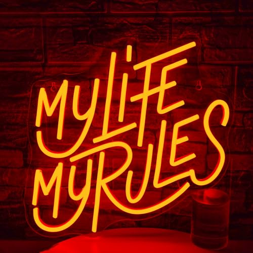 SIGNSHIP My Life My Rules Neon Schild,Led Schild Dimmbar für Deko,Mein Leben Meine Regeln Led Schriftzug,Leuchtschilder Wand Decor für Schlafzimmer,Raum,Arbeitszimmer,Bar,Party,Fitnessraum,Geschenk