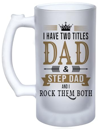 Getagift I Have Two Titles-Dad and Step Dad and I Rock Them Both, Father's Day Gift, 16oz Frosted, Tankard, Stein, Pint Beer Glass/Mug.