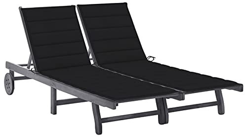 Rantry Sonnenliege Doppelliege 2-Personen-Sonnenliege mit Auflage Relaxliege Gartenliege Liegestuhl Strandliege Terrassenliege Liege für Garten, Balkon, Terrasse Grau Schwarz Akazie Massivholz